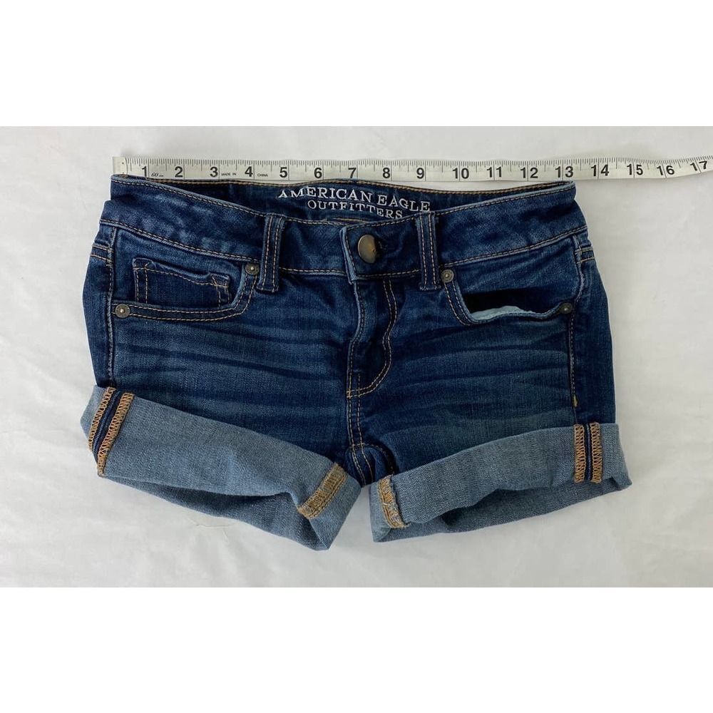American Eagle Cut-Off Shorts Midi Blue - Size 00 - Picture 7 of 8